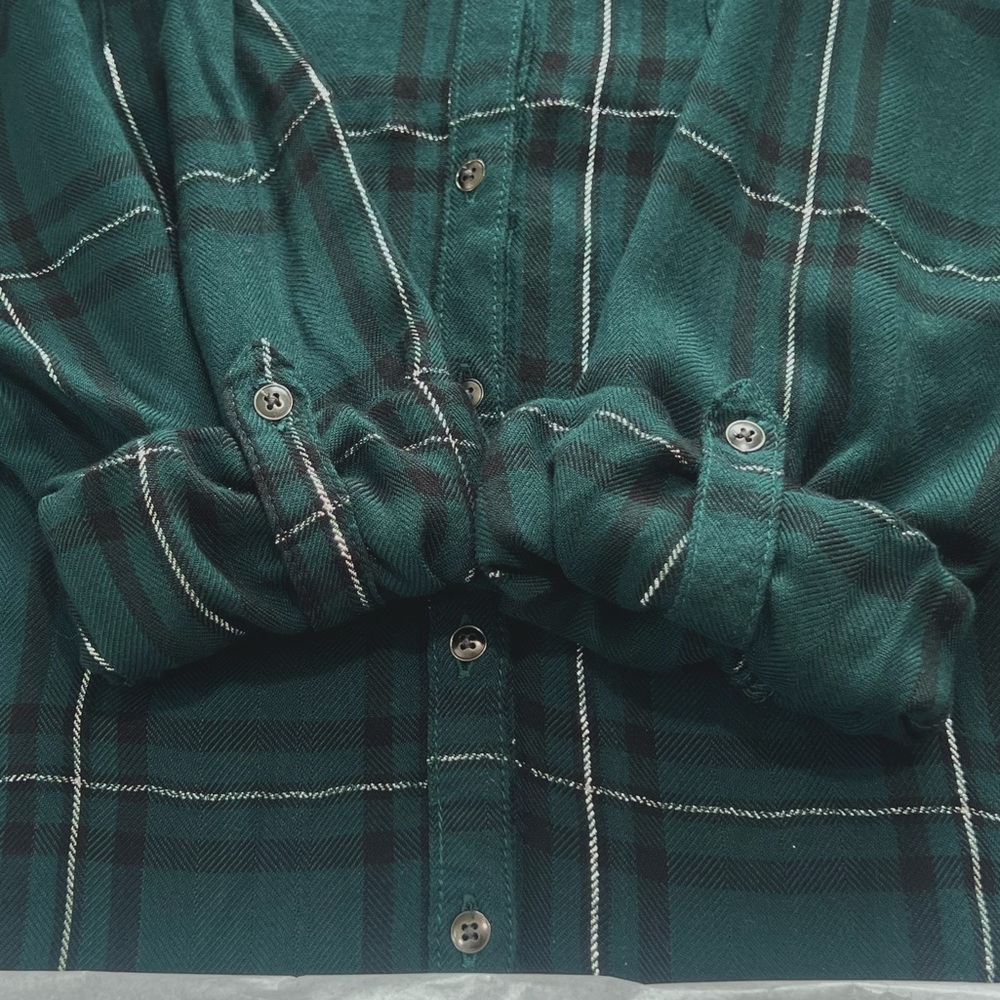 NEW Maurices Plaid Button Up Shirt Button Back Dark Green Silver 2 - Picture 13 of 17